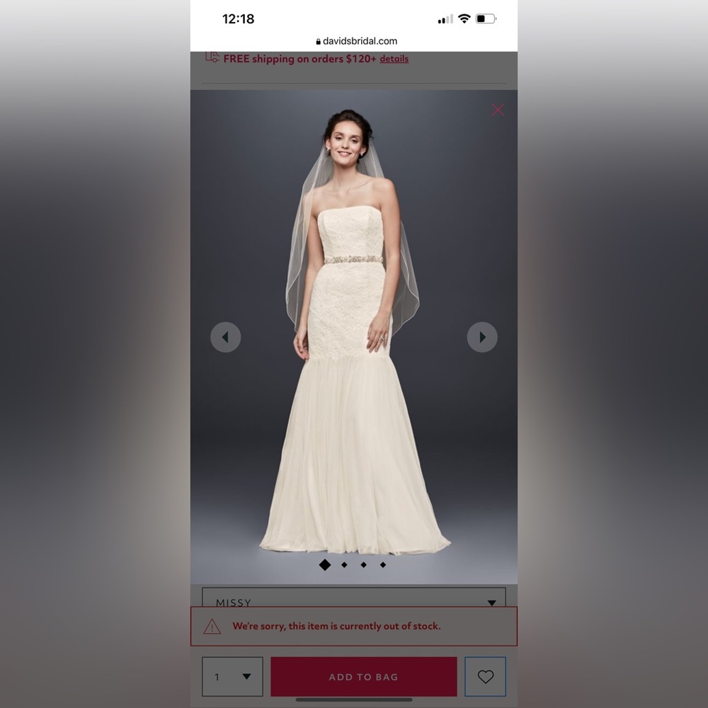 Galina trumpet-style wedding dress from David’s bridal